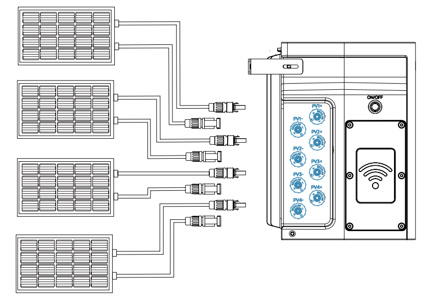 Manufacturer drawing showing the four PV input pairs